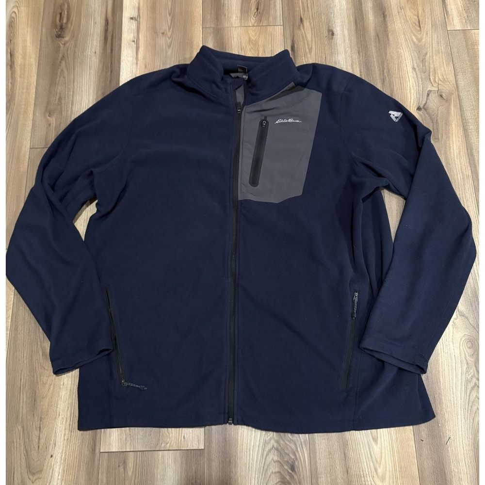 Eddie Bauer First Ascent Fleece Jacket Full Zip Navy Blue 2XL T EUC